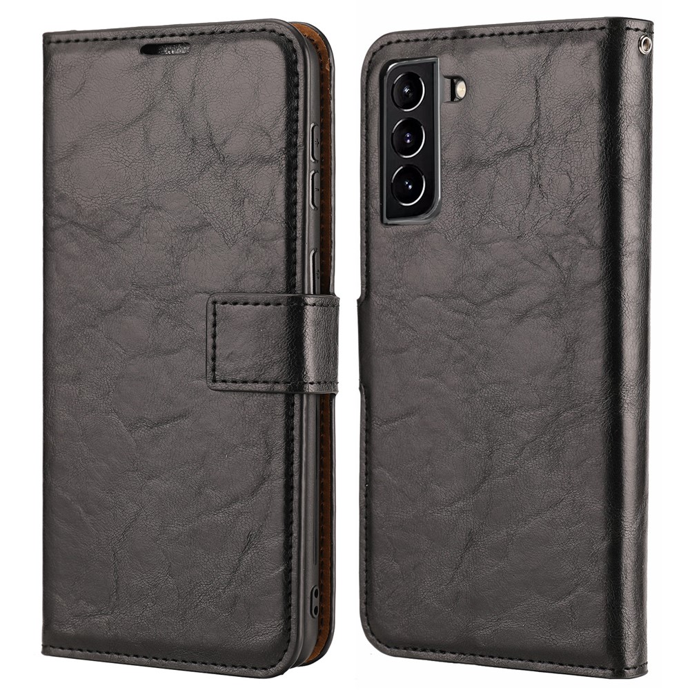 Detachable 2 in 1 Crazy Horse Texture Well-protected Leather Mobile Phone Cover Case with Wallet Stand for Samsung Galaxy S22 Plus - Black-1