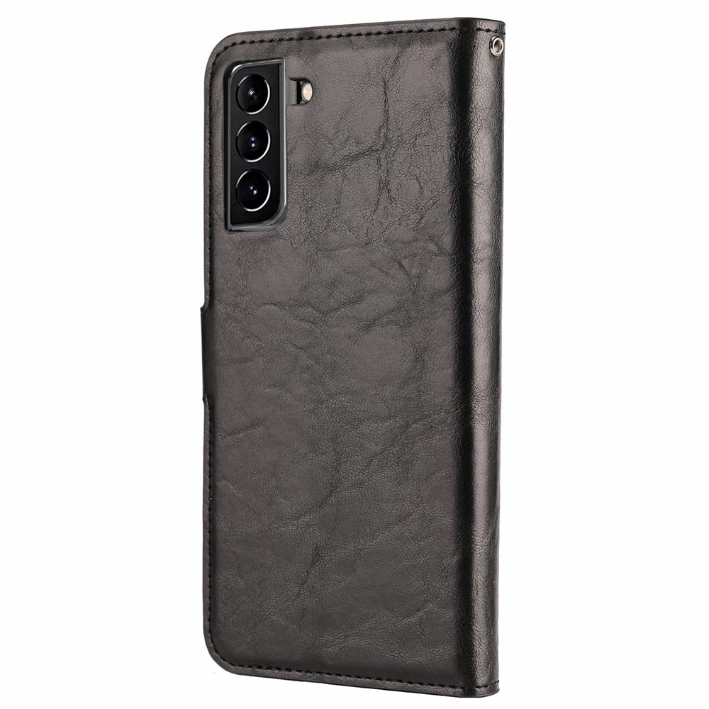 Detachable 2 in 1 Crazy Horse Texture Well-protected Leather Mobile Phone Cover Case with Wallet Stand for Samsung Galaxy S22 Plus - Black-3