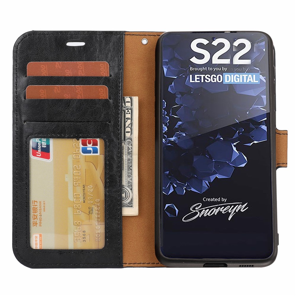 Detachable 2 in 1 Crazy Horse Texture Well-protected Leather Mobile Phone Cover Case with Wallet Stand for Samsung Galaxy S22 Plus - Black-4