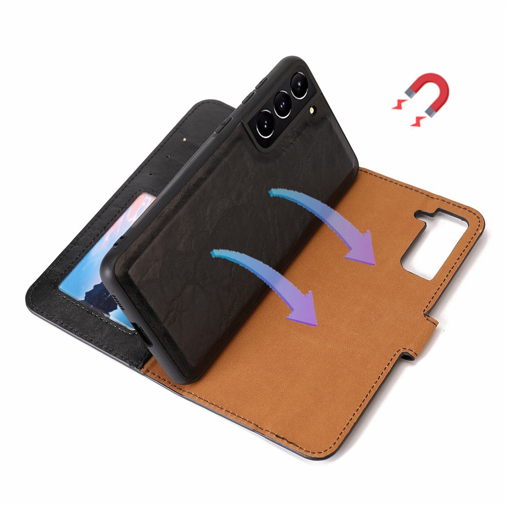 Detachable 2 in 1 Crazy Horse Texture Well-protected Leather Mobile Phone Cover Case with Wallet Stand for Samsung Galaxy S22 Plus - Black-7