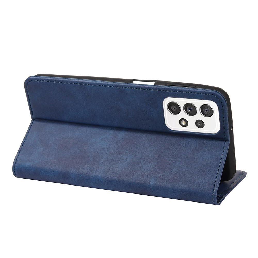 Anti-fingerprint Phone Stand Cover Shockproof Wallet Phone Case Splicing Leather Shell for Samsung Galaxy A33 - Blue-6