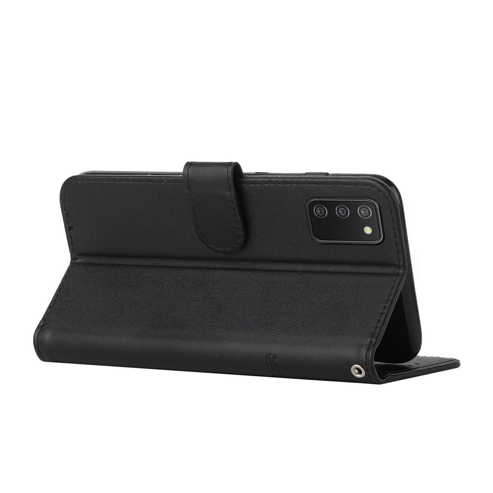 Anti-scratch Stitching Lines Design Flip PU Leather Phone Cover Stand Wallet Phone Case for Samsung Galaxy A03s (164.2 x 75.9 x 9.1mm) - Black-7
