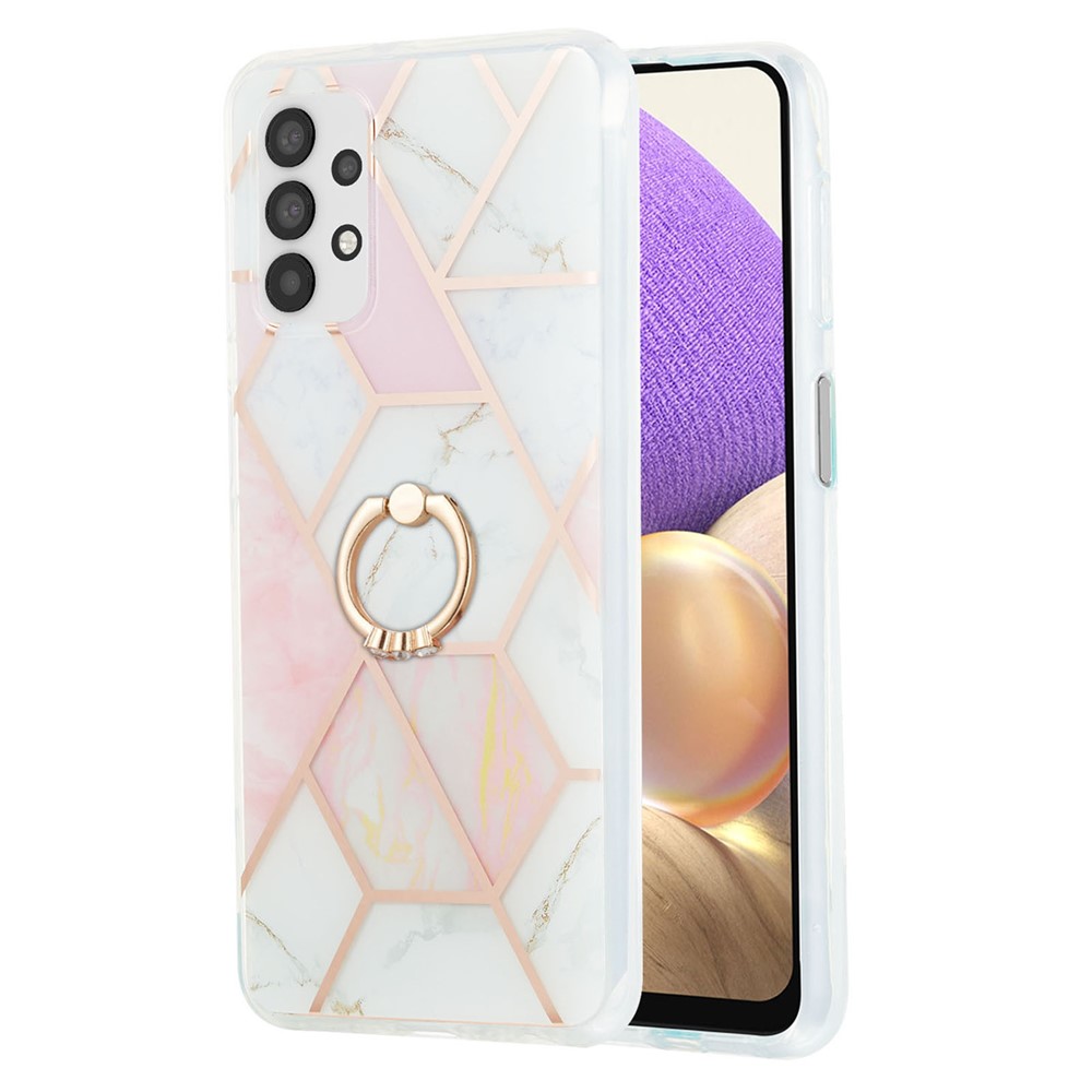 2.0mm TPU Phone Kickstand Cover Multi-Color IMD Electroplating IML Marble Pattern Case for Samsung Galaxy A32 5G - Pink/White-1