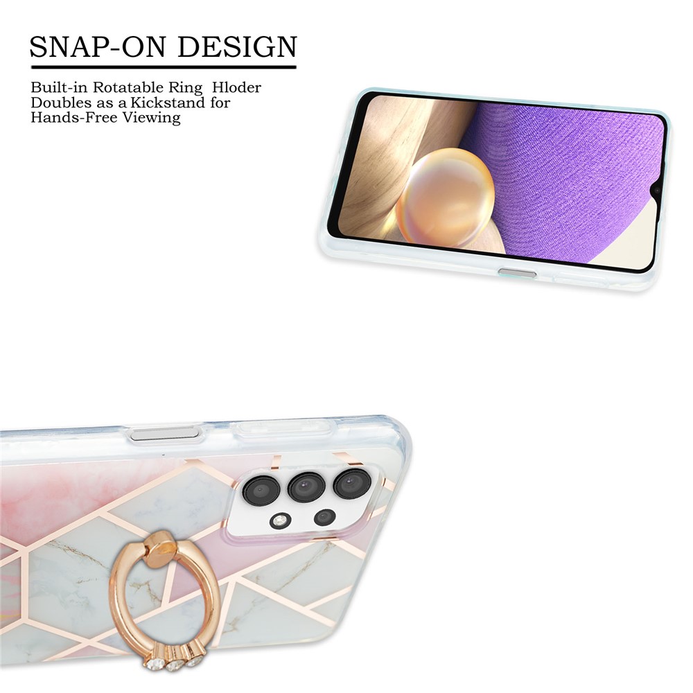2.0mm TPU Phone Kickstand Cover Multi-Color IMD Electroplating IML Marble Pattern Case for Samsung Galaxy A32 5G - Pink/White-2