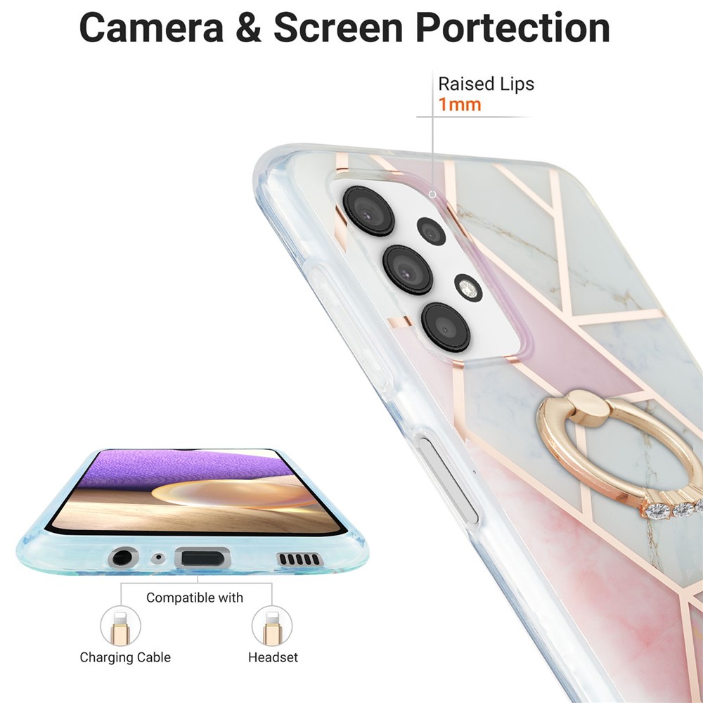 2.0mm TPU Phone Kickstand Cover Multi-Color IMD Electroplating IML Marble Pattern Case for Samsung Galaxy A32 5G - Pink/White-3