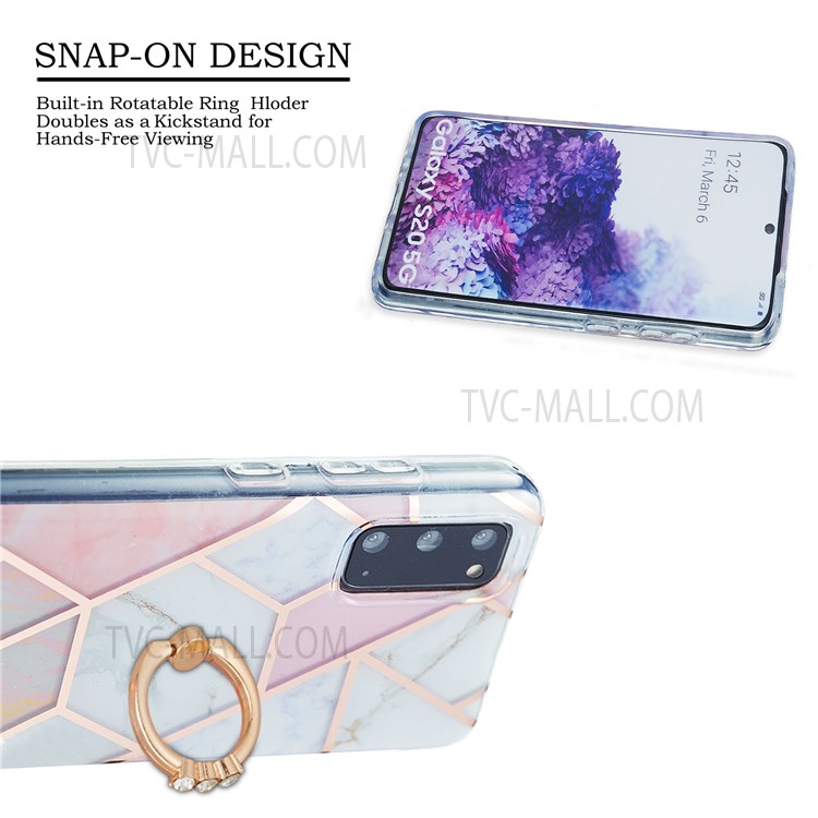 2.0mm TPU Phone Kickstand Cover IMD IML Anti-Fade Electroplating Marble Pattern Case for Samsung Galaxy S20 - Pink/White-2