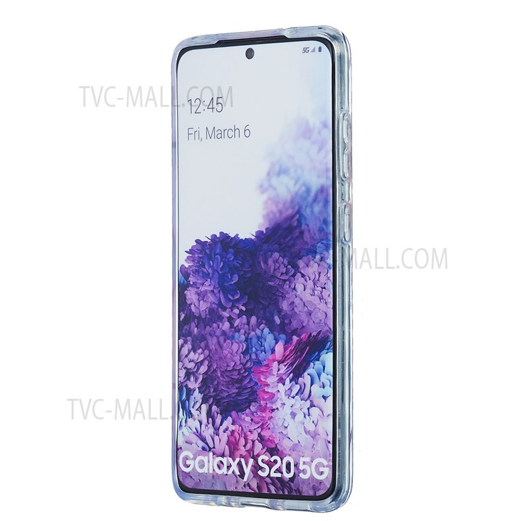 2.0mm TPU Phone Kickstand Cover IMD IML Anti-Fade Electroplating Marble Pattern Case for Samsung Galaxy S20 - Pink/White-4