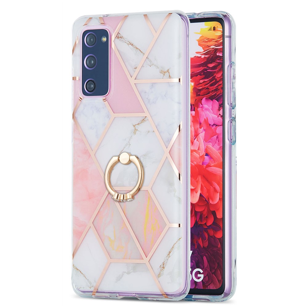 Kickstand Design TPU Phone Cover IMD IML Drop-Resistant 2.0mm Electroplating Marble Pattern Case for Samsung Galaxy S20 FE/S20 Fan Edition/S20 FE 5G/S20 Fan Edition 5G/S20 Lite - Pink/White-1