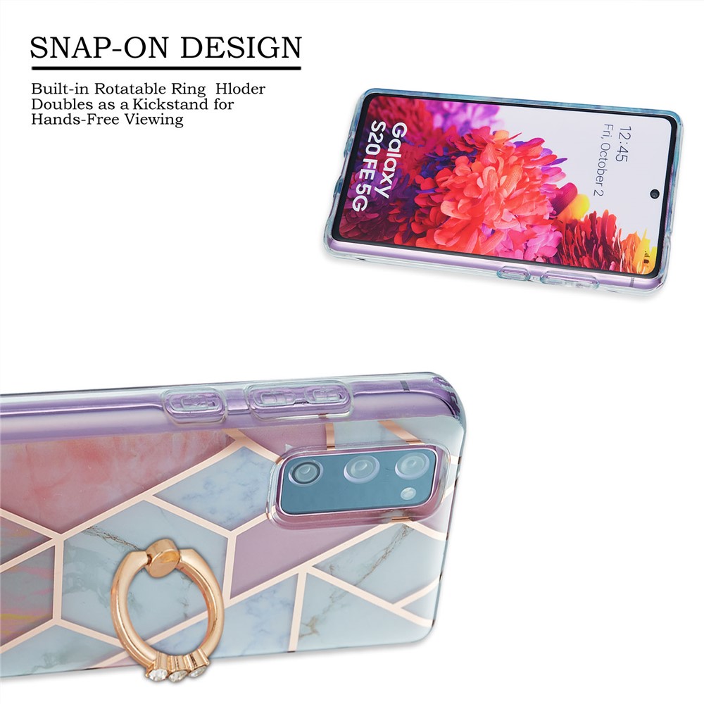 Kickstand Design TPU Phone Cover IMD IML Drop-Resistant 2.0mm Electroplating Marble Pattern Case for Samsung Galaxy S20 FE/S20 Fan Edition/S20 FE 5G/S20 Fan Edition 5G/S20 Lite - Pink/White-2