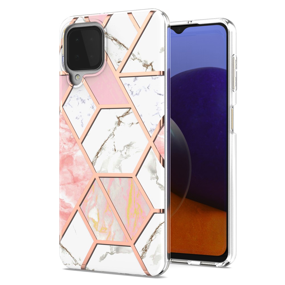 Electroplating TPU Phone Cover 2.0mm Thick Marble Pattern Printing Anti-scratch IMD Soft Phone Case for Samsung Galaxy A22 4G (EU Version) / M32 (Global Version) - Pink/White-1