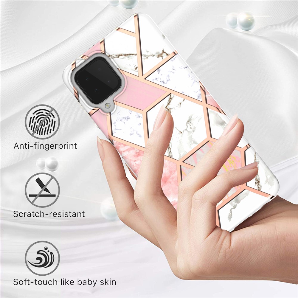 Electroplating TPU Phone Cover 2.0mm Thick Marble Pattern Printing Anti-scratch IMD Soft Phone Case for Samsung Galaxy A22 4G (EU Version) / M32 (Global Version) - Pink/White-2
