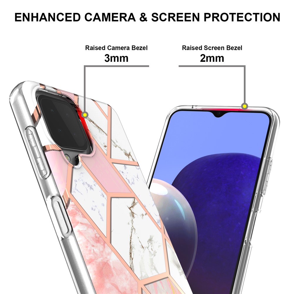 Electroplating TPU Phone Cover 2.0mm Thick Marble Pattern Printing Anti-scratch IMD Soft Phone Case for Samsung Galaxy A22 4G (EU Version) / M32 (Global Version) - Pink/White-3