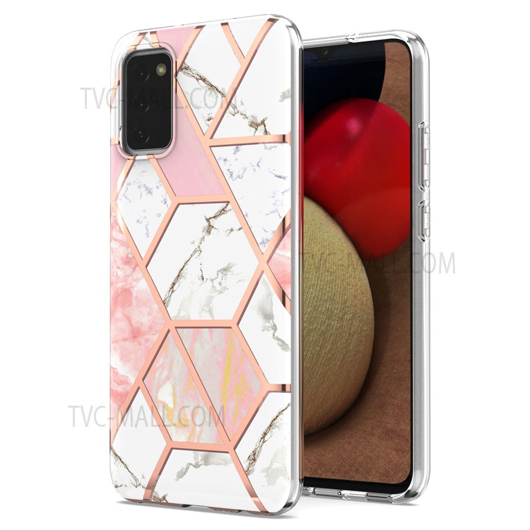 Soft TPU Phone Case Marble Pattern Printing Anti-scratch IMD Electroplating Phone Cover for Samsung Galaxy A02s (164.2x75.9x9.1mm) - Pink/White-1