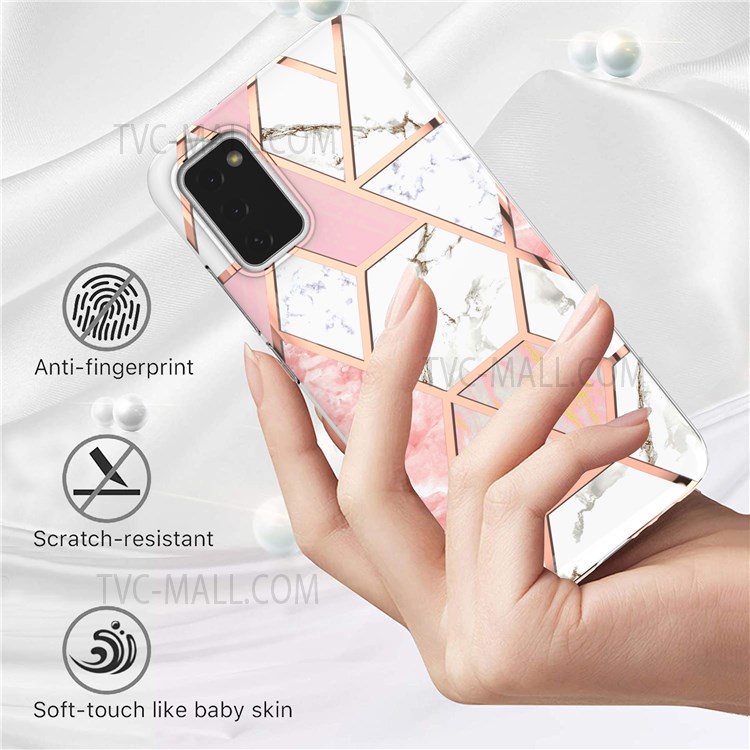 Soft TPU Phone Case Marble Pattern Printing Anti-scratch IMD Electroplating Phone Cover for Samsung Galaxy A02s (164.2x75.9x9.1mm) - Pink/White-3