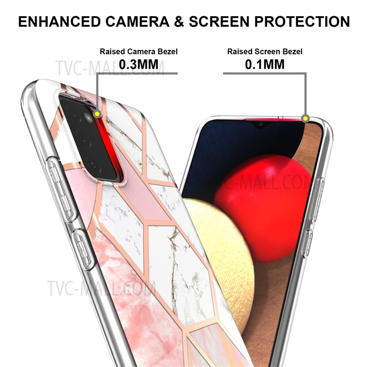 Soft TPU Phone Case Marble Pattern Printing Anti-scratch IMD Electroplating Phone Cover for Samsung Galaxy A02s (164.2x75.9x9.1mm) - Pink/White-4