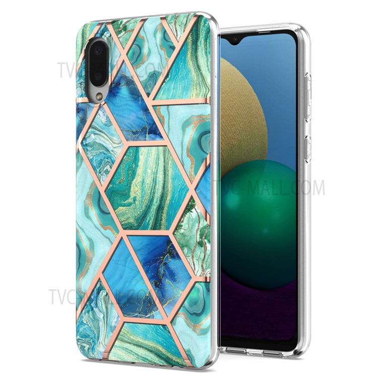 2.0mm Thick Marble Pattern Printing Anti-scratch IMD Electroplating Soft TPU Phone Case for Samsung Galaxy A02/M02 - Green-1
