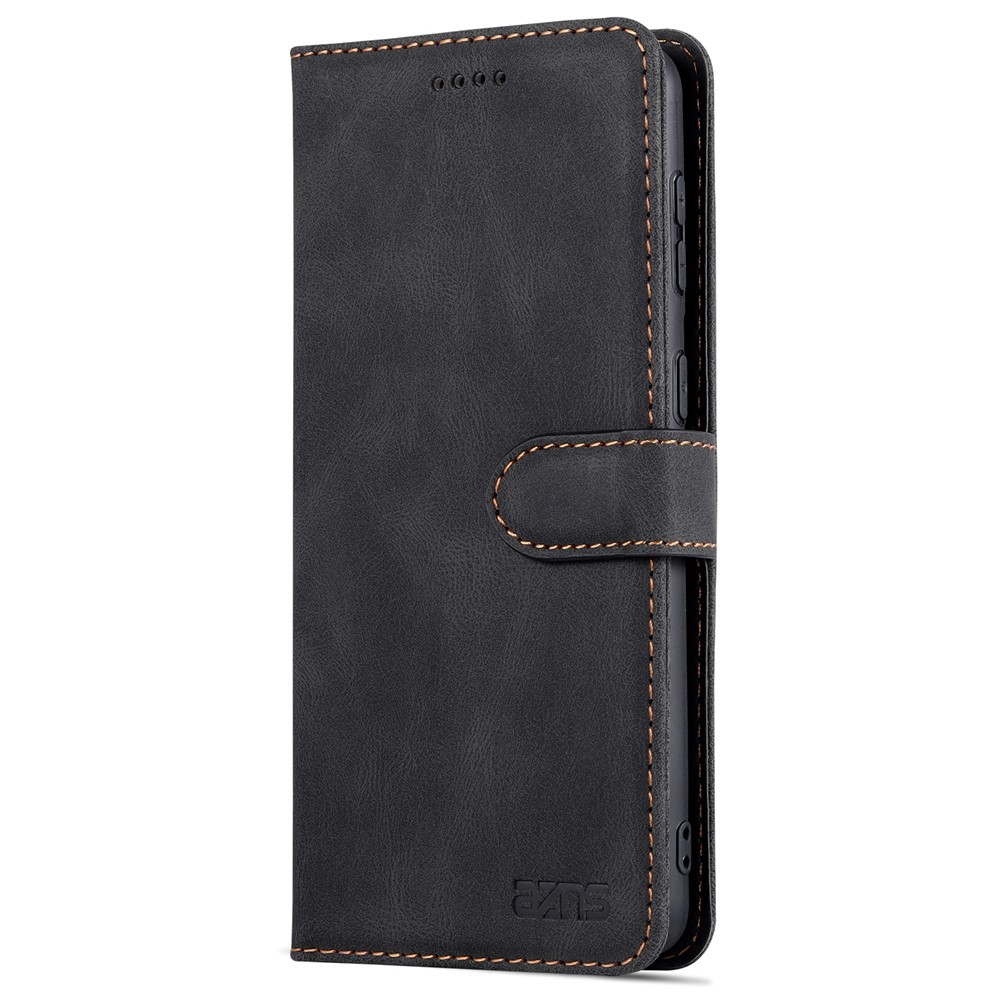 AZNS Stand Wallet PU Leather Cover + TPU Folio Flip Protective Phone Case Cover for Samsung Galaxy S22 - Black-2