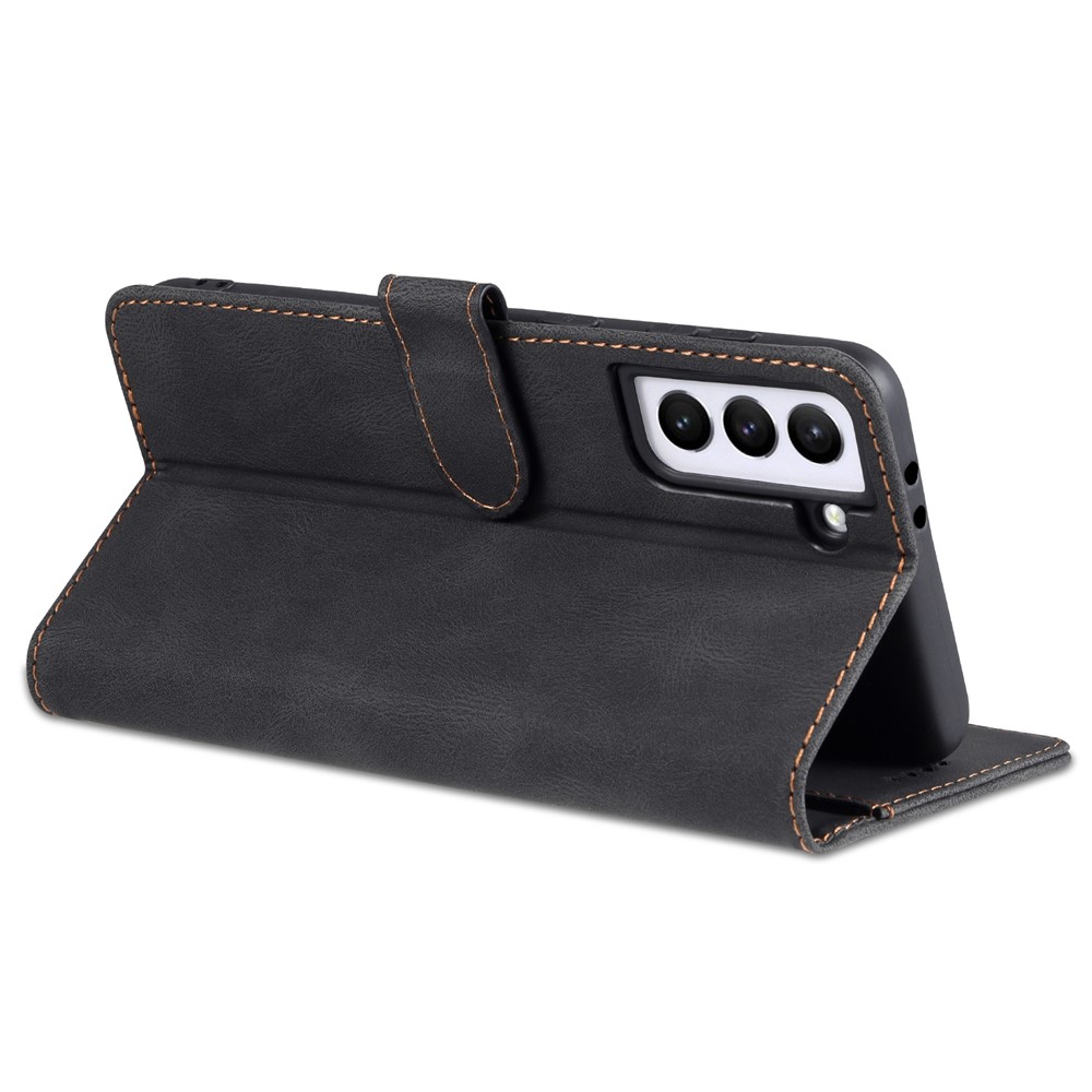 AZNS Stand Wallet PU Leather Cover + TPU Folio Flip Protective Phone Case Cover for Samsung Galaxy S22 - Black-6