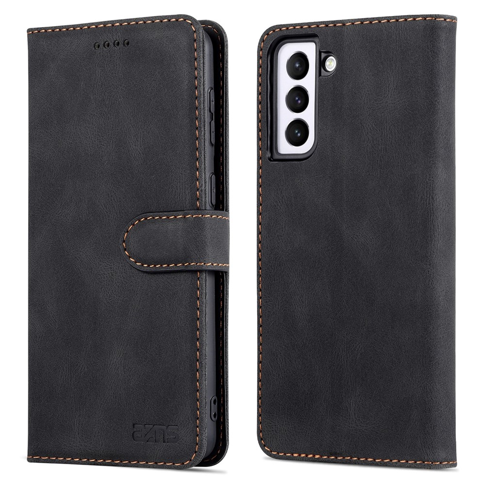 AZNS PU Leather Cover Stand Wallet Folio Flip Phone Case Protector for Samsung Galaxy S22 Plus - Black-1