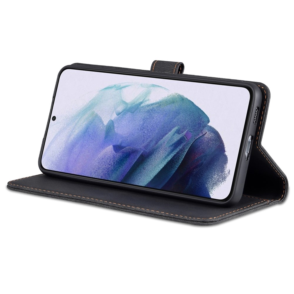 AZNS PU Leather Cover Stand Wallet Folio Flip Phone Case Protector for Samsung Galaxy S22 Plus - Black-5