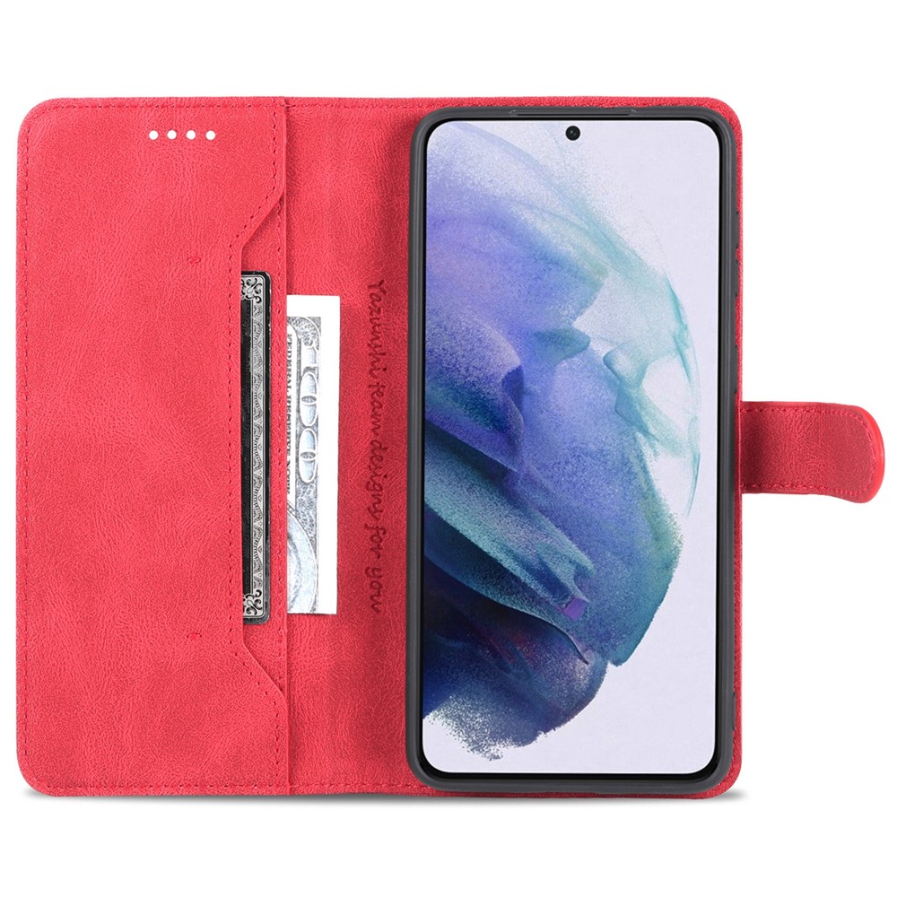 AZNS PU Leather Cover Stand Wallet Folio Flip Phone Case Protector for Samsung Galaxy S22 Plus - Red-4
