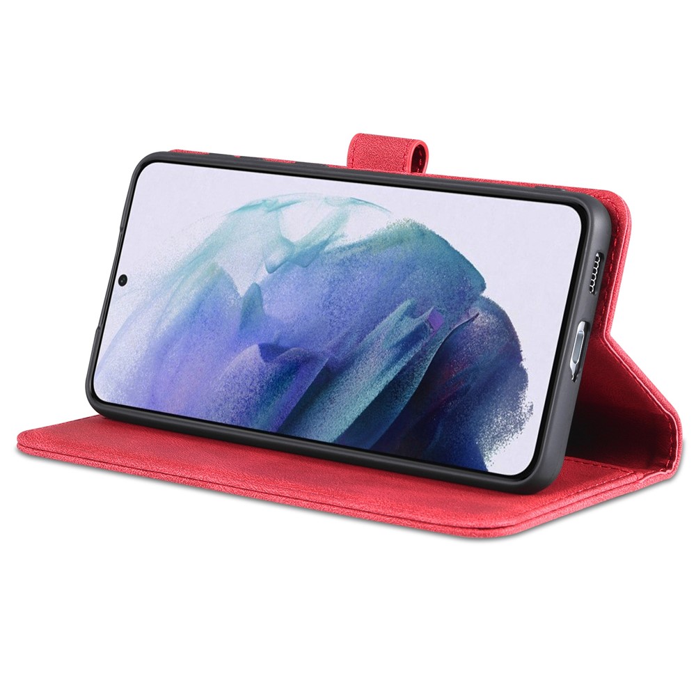 AZNS PU Leather Cover Stand Wallet Folio Flip Phone Case Protector for Samsung Galaxy S22 Plus - Red-5