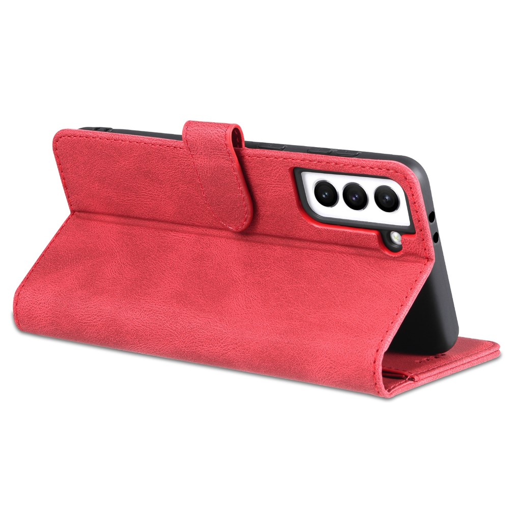 AZNS PU Leather Cover Stand Wallet Folio Flip Phone Case Protector for Samsung Galaxy S22 Plus - Red-6