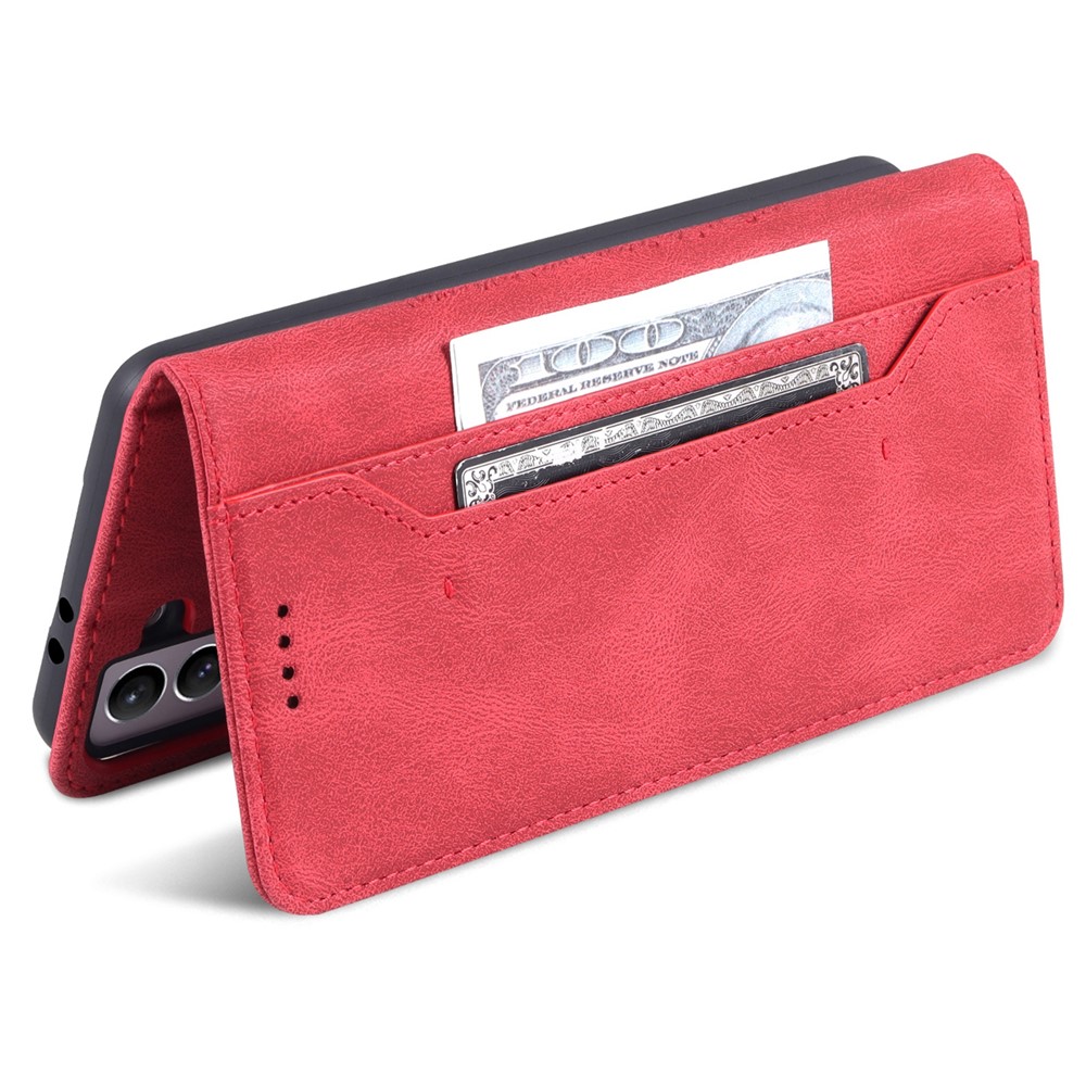 AZNS PU Leather Cover Stand Wallet Folio Flip Phone Case Protector for Samsung Galaxy S22 Plus - Red-7
