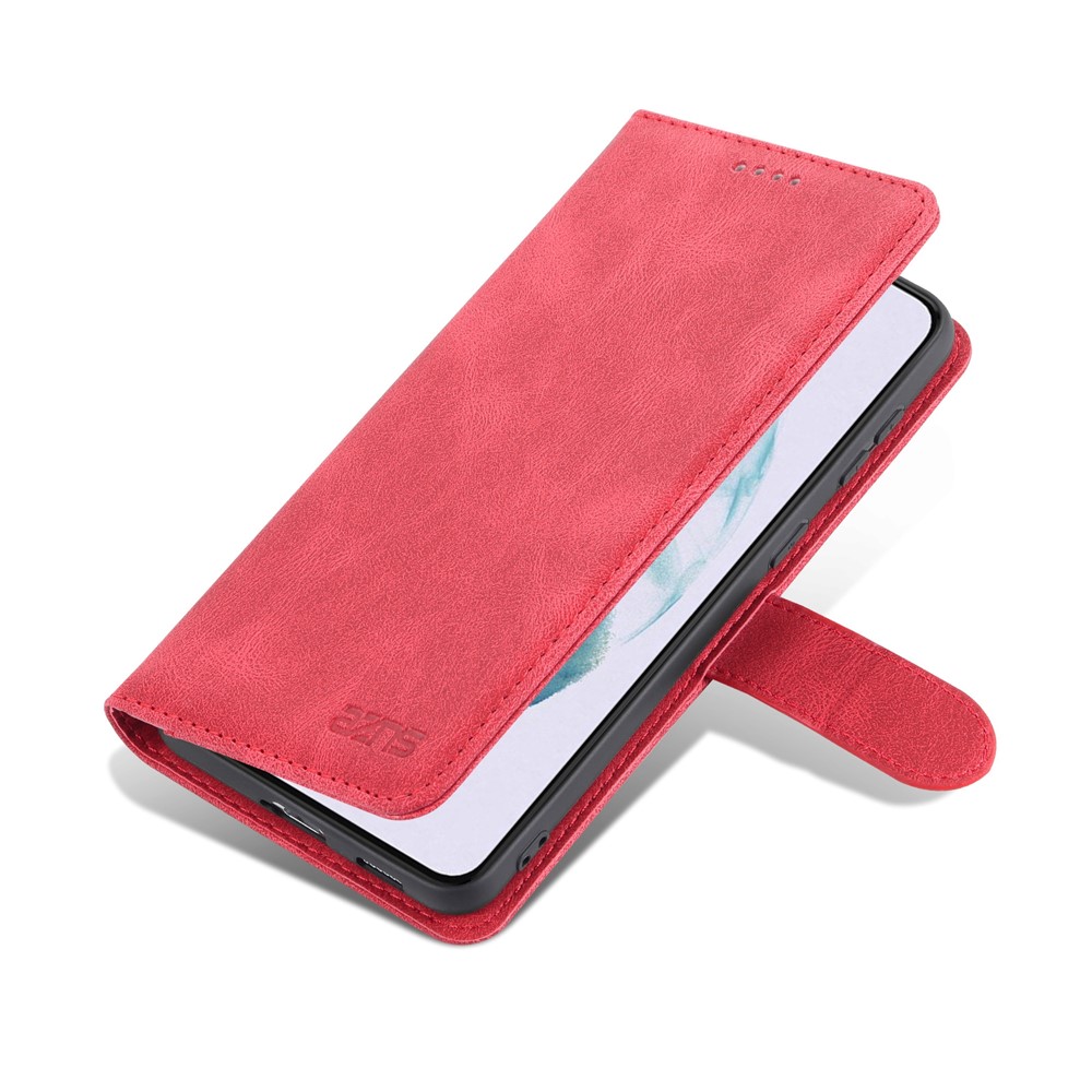 AZNS PU Leather Cover Stand Wallet Folio Flip Phone Case Protector for Samsung Galaxy S22 Plus - Red-8