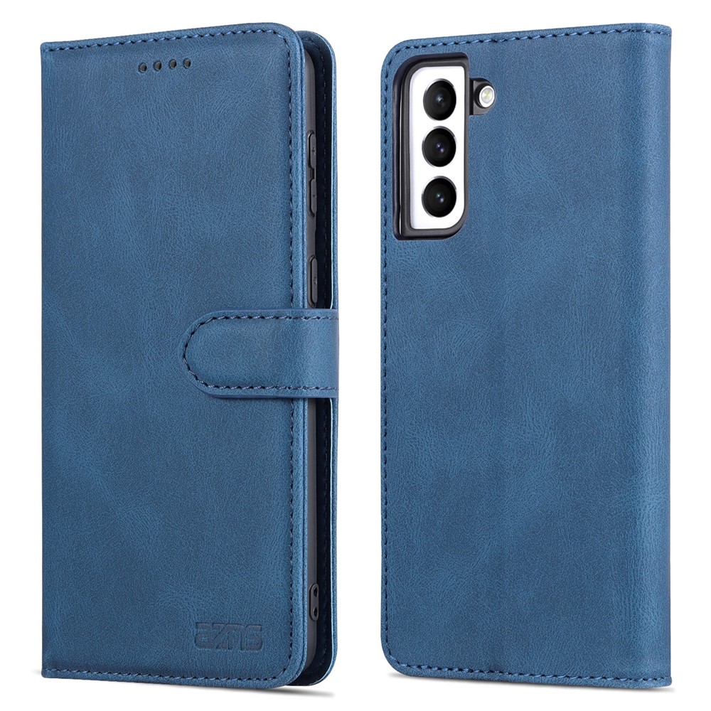 AZNS PU Leather Cover Stand Wallet Folio Flip Phone Case Protector for Samsung Galaxy S22 Plus - Blue-1
