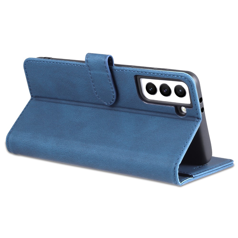 AZNS PU Leather Cover Stand Wallet Folio Flip Phone Case Protector for Samsung Galaxy S22 Plus - Blue-6