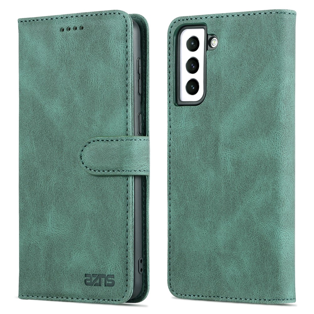 AZNS PU Leather Cover Stand Wallet Folio Flip Phone Case Protector for Samsung Galaxy S22 Plus - Green-1