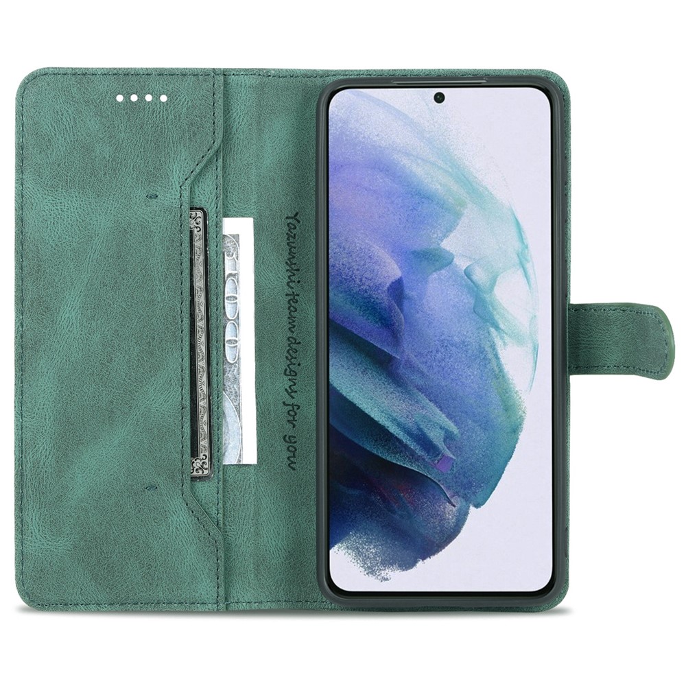 AZNS PU Leather Cover Stand Wallet Folio Flip Phone Case Protector for Samsung Galaxy S22 Plus - Green-4
