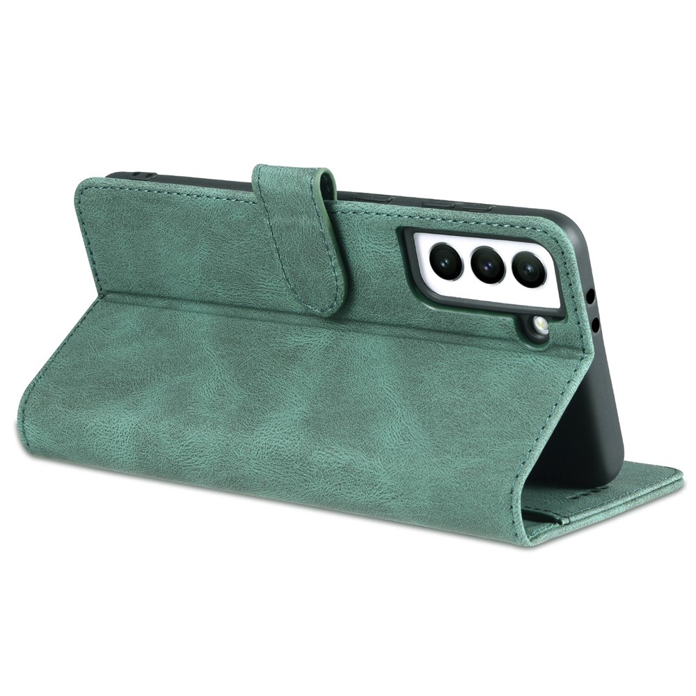 AZNS PU Leather Cover Stand Wallet Folio Flip Phone Case Protector for Samsung Galaxy S22 Plus - Green-6
