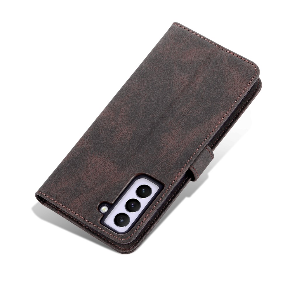 AZNS PU Leather Cover Stand Wallet Folio Flip Phone Case Protector for Samsung Galaxy S22 Plus - Brown-10