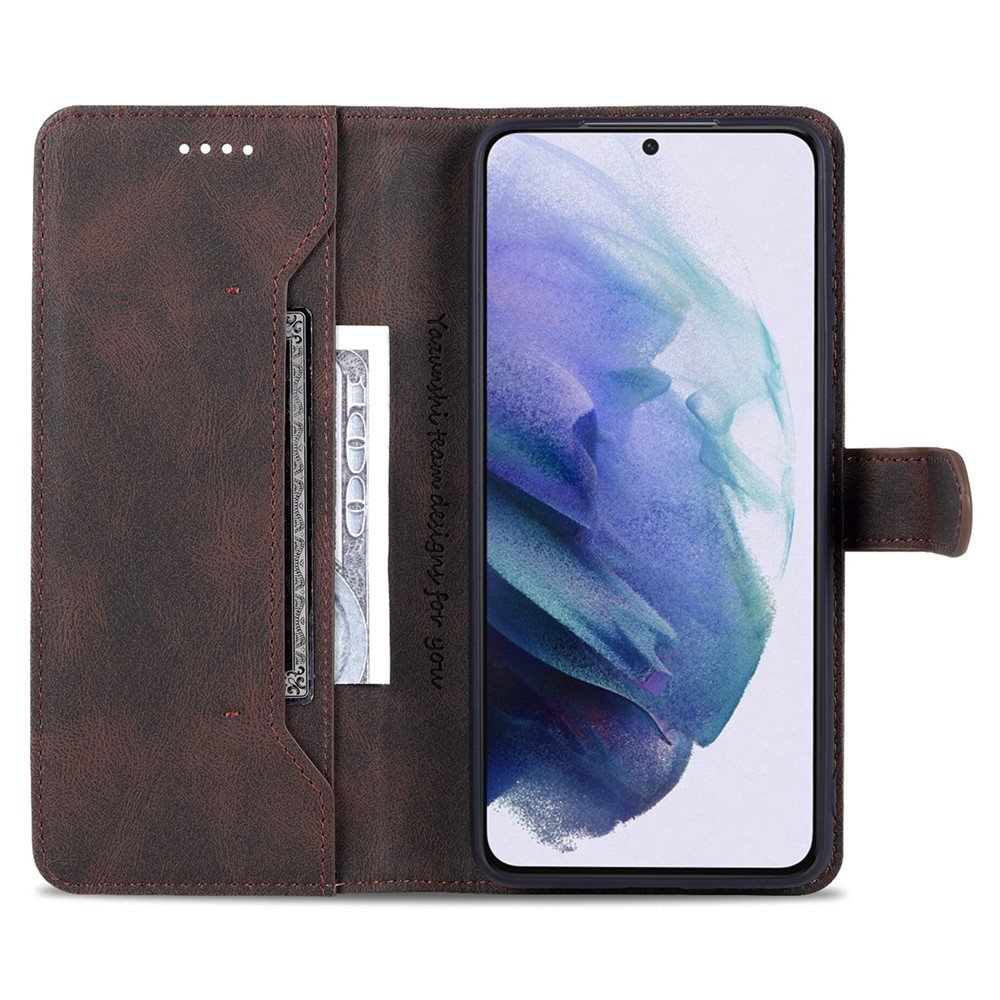 AZNS PU Leather Cover Stand Wallet Folio Flip Phone Case Protector for Samsung Galaxy S22 Plus - Brown-4