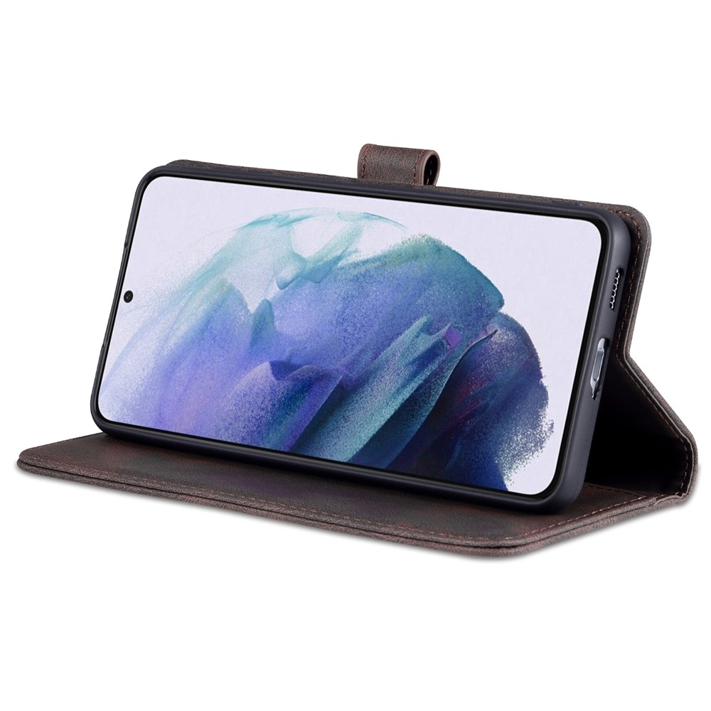 AZNS PU Leather Cover Stand Wallet Folio Flip Phone Case Protector for Samsung Galaxy S22 Plus - Brown-5