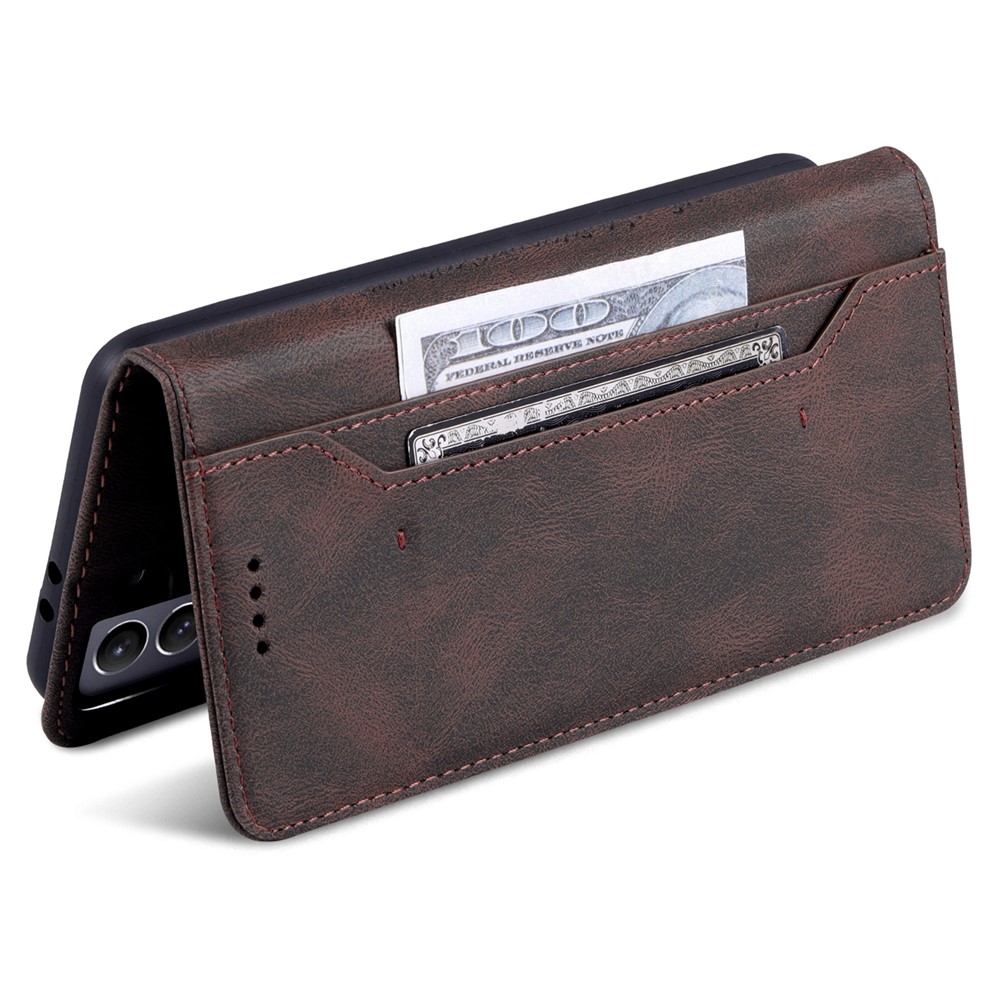AZNS PU Leather Cover Stand Wallet Folio Flip Phone Case Protector for Samsung Galaxy S22 Plus - Brown-7