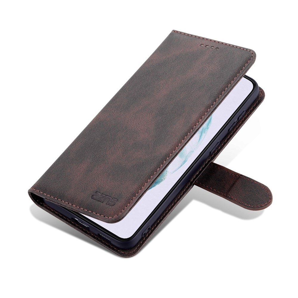 AZNS PU Leather Cover Stand Wallet Folio Flip Phone Case Protector for Samsung Galaxy S22 Plus - Brown-8