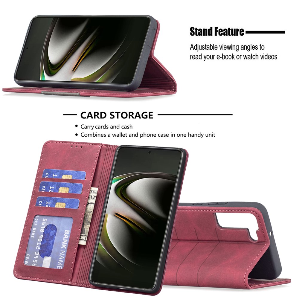 BINFEN COLOR Shockproof Phone Cover Anti-dust Phone Case Wallet Splicing PU Leather Shell for Samsung Galaxy S22 - Red-2