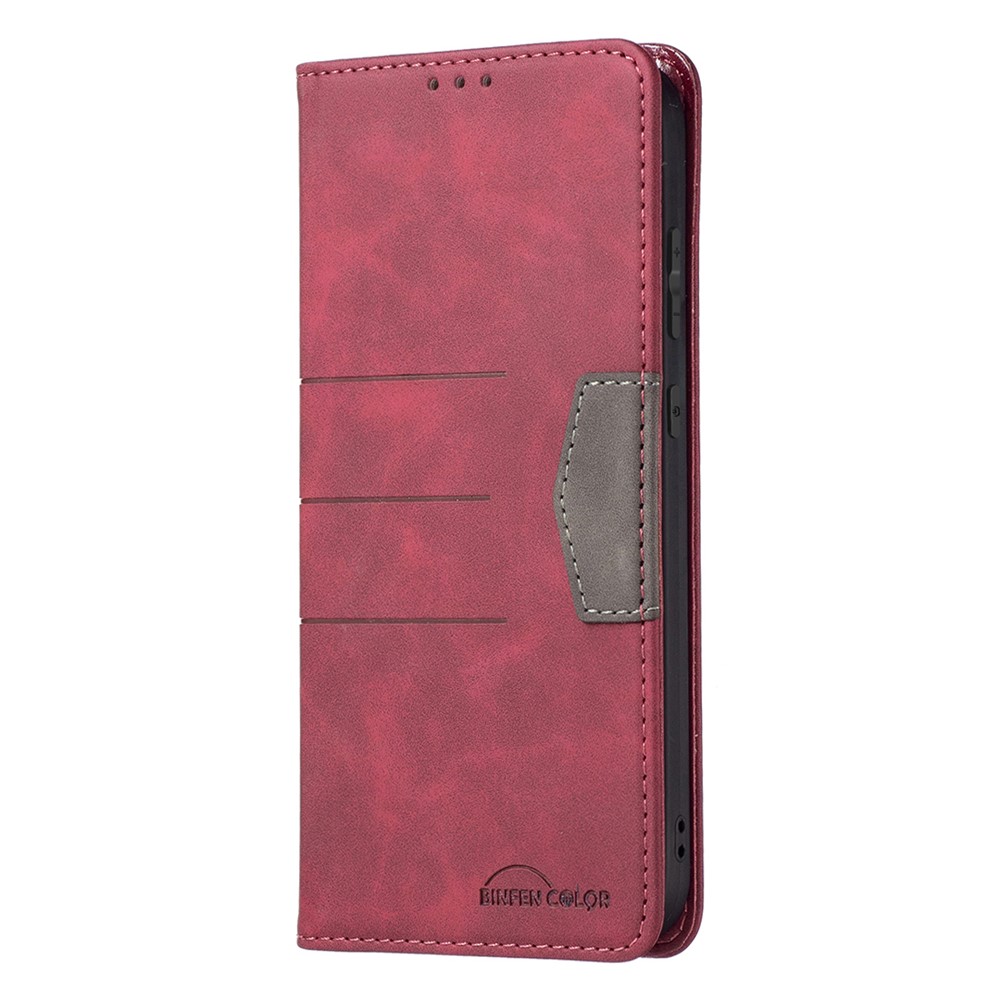 BINFEN COLOR Magnetic Auto-absorbed Wallet Shockproof Phone Stand Cover Anti-dust Phone Case Splicing Leather Shell for Samsung Galaxy S20 FE 4G/5G - Red-4