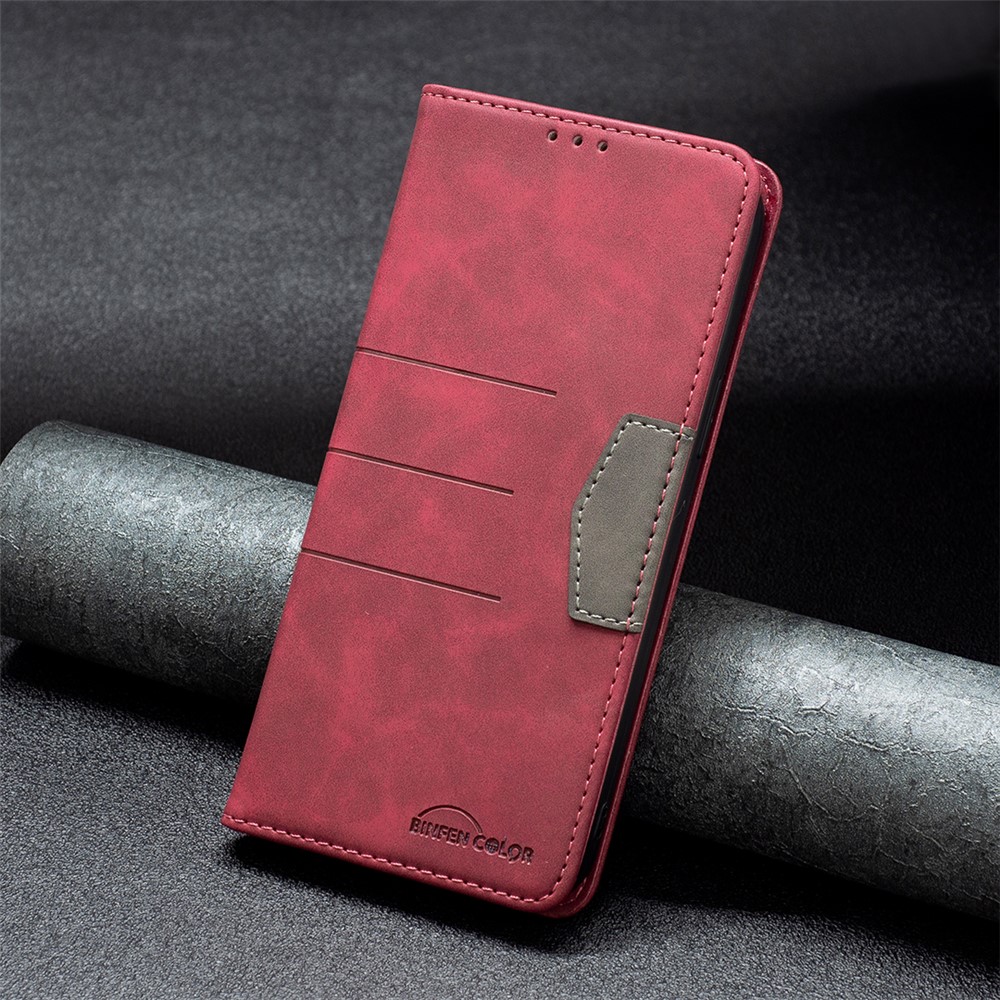 BINFEN COLOR Magnetic Auto-absorbed Wallet Shockproof Phone Stand Cover Anti-dust Phone Case Splicing Leather Shell for Samsung Galaxy S20 FE 4G/5G - Red-6