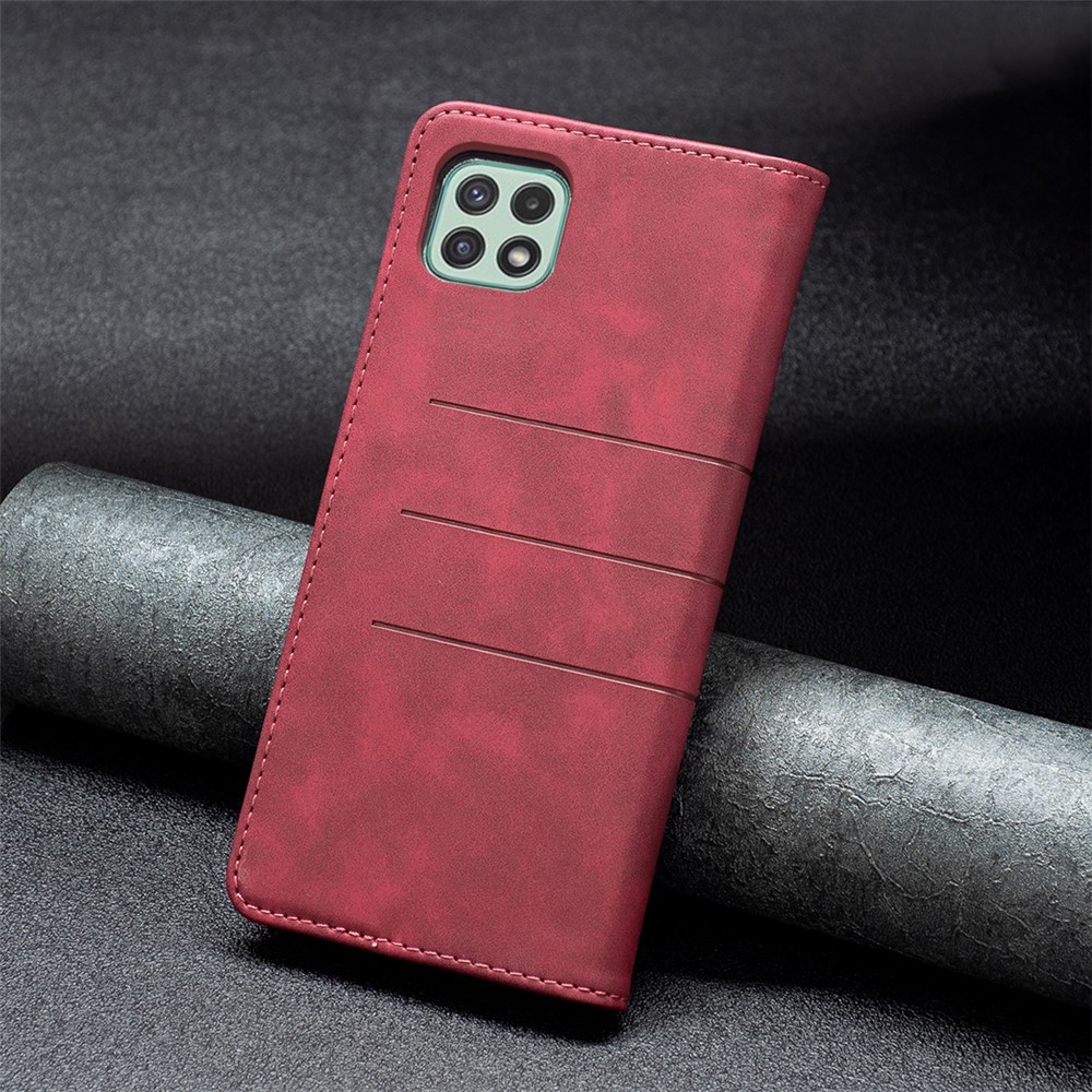 BINFEN COLOR Ultra-strong Auto-absorption Anti-fingerprint Mobile Phone Flip Cover Splicing Leather Wallet for Samsung Galaxy A22 5G (EU Version) - Red-7