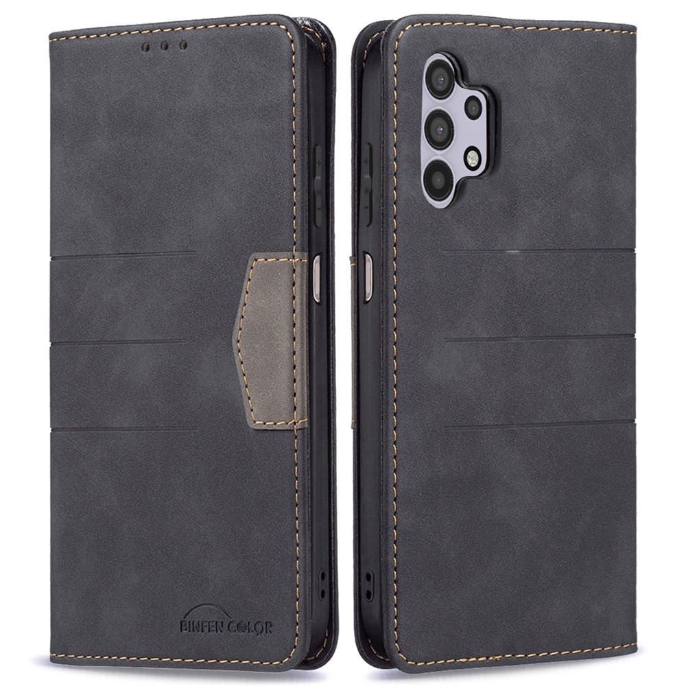 BINFEN COLOR Stylish Flip Phone Case Wallet Function Stand Design TPU+PU Leather Phone Covering Shell for Samsung Galaxy A32 5G - Black-1