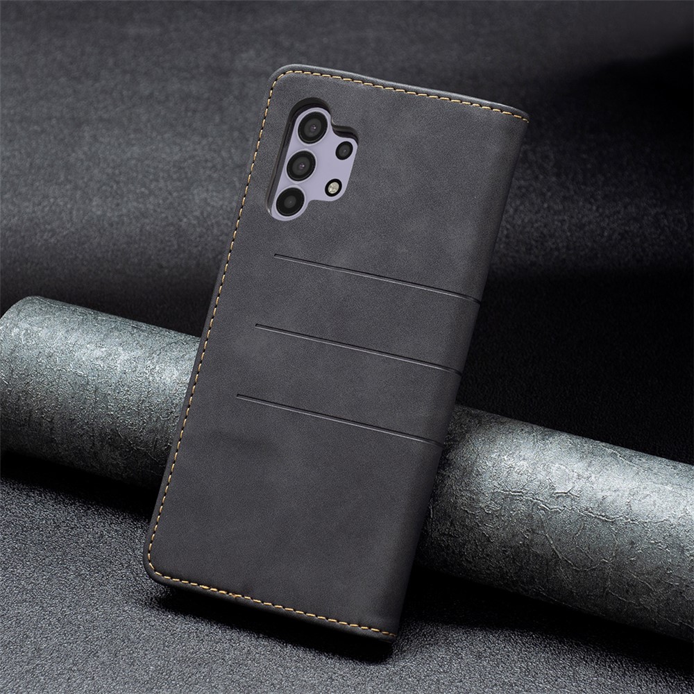 BINFEN COLOR Stylish Flip Phone Case Wallet Function Stand Design TPU+PU Leather Phone Covering Shell for Samsung Galaxy A32 5G - Black-7