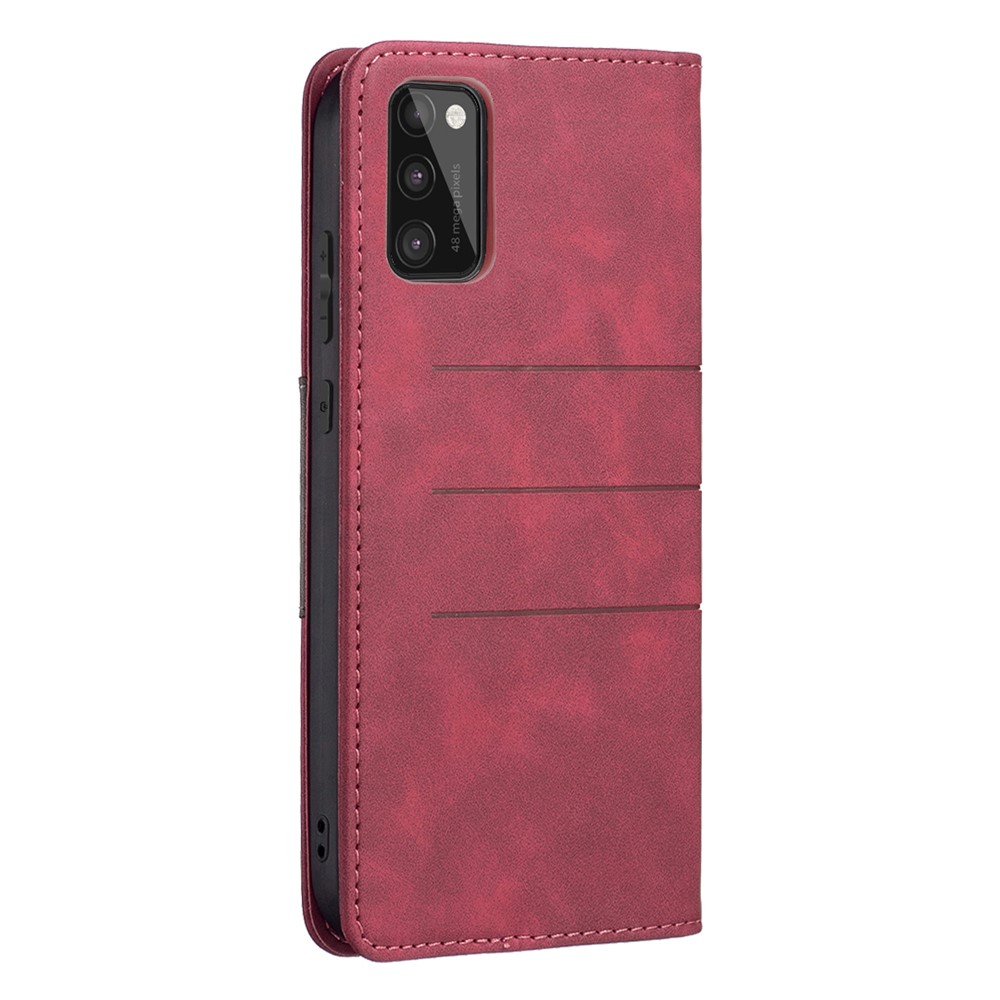 BINFEN COLOR Premium Bi-color Flip Phone Covering Shell Wallet Function Stand Design Inner TPU+PU Leather Phone Case for Samsung Galaxy A41 (Global Version) - Red-5