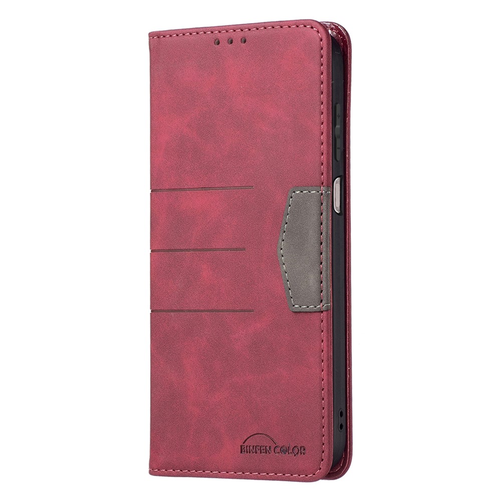 BINFEN COLOR Phone Flip Cover Ultra-strong Magnetic Anti-dust Phone Case Splicing Leather Wallet for Samsung Galaxy A03s (166.5 x 75.98 x 9.14mm) - Red-4