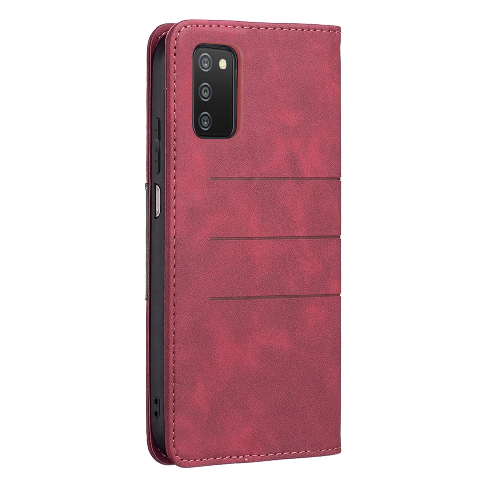 BINFEN COLOR Phone Flip Cover Ultra-strong Magnetic Anti-dust Phone Case Splicing Leather Wallet for Samsung Galaxy A03s (166.5 x 75.98 x 9.14mm) - Red-5