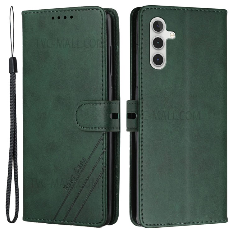 Stand Feature Solid Color PU Leather Wallet Phone Case Folio Flip Magnetic Cover with Strap for Samsung Galaxy A13 5G - Green-1