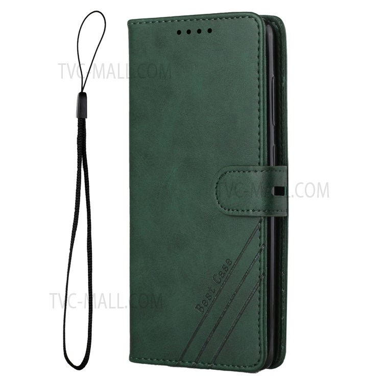 Stand Feature Solid Color PU Leather Wallet Phone Case Folio Flip Magnetic Cover with Strap for Samsung Galaxy A13 5G - Green-2
